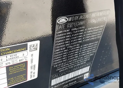 2021 Land Rover Range Rover from USA, damaged, VIN SALGR2SU3MA445065